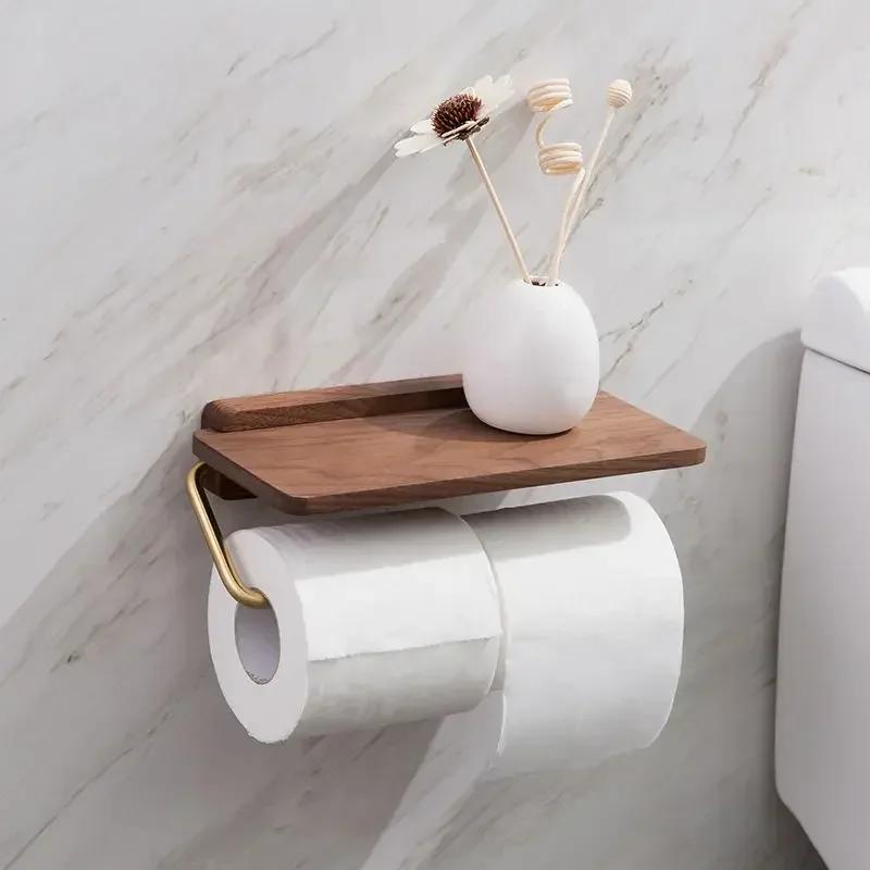 1 Pc Stainless Steel Black Walnut Tissue Holder Wall Mounted Tissue Holder Punching Installation Toilet Bathroom Accessories