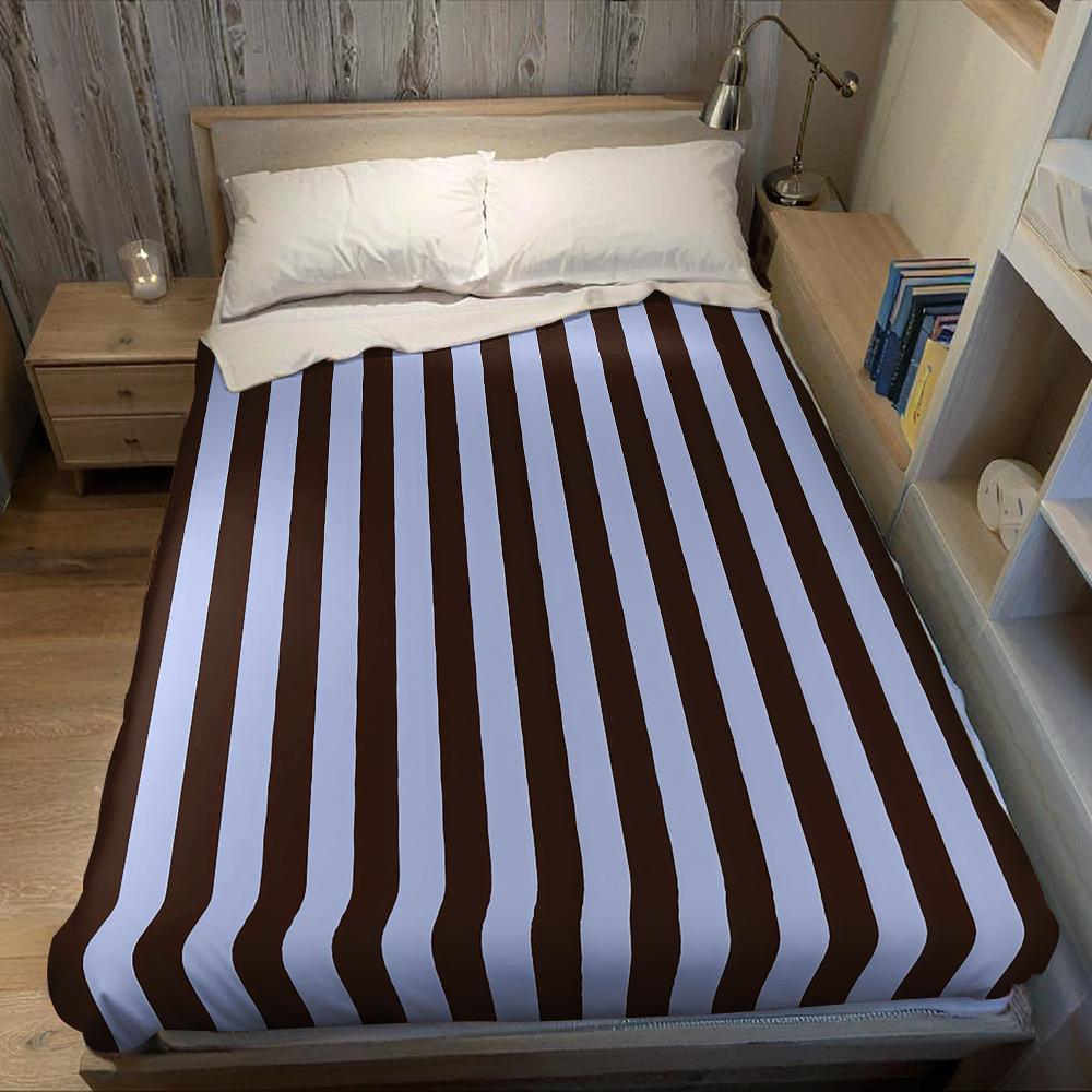 Contrasting Brown & Blue Stripes Flannel Blanket Warm Soft Halloween Christmas Couch Warm Cozy Decorative Decor for All Season