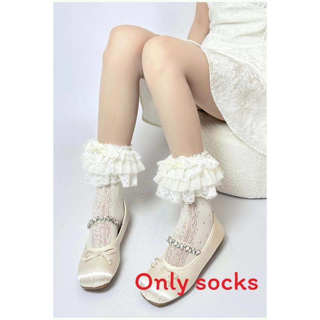 Spring Summer Sweet Ballet Style Socks With Wings And Pearl Bows For Teen Girls