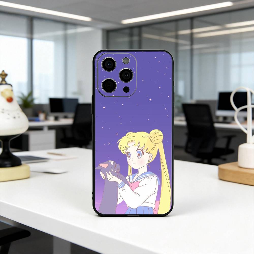 Cartoon S-Sailor M-Moon-es Art Phone Case For iPhone 17, 16,15,14,13,12,11 Plus,Pro Max, Others Soft Black Cover