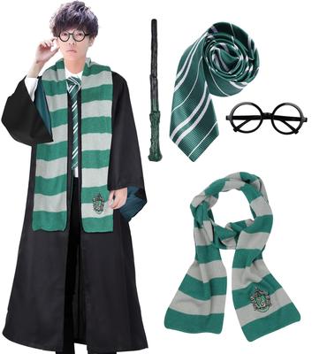 Harry Potter Cosplay Slytherin Yurt Giysileri Cadılar Bayramı Kostümü Cüppe Gözlük Kravat Susturucu Sihirli Değnek Kostümü 5'li Set Yetişkin Kostüm Partisi Noel