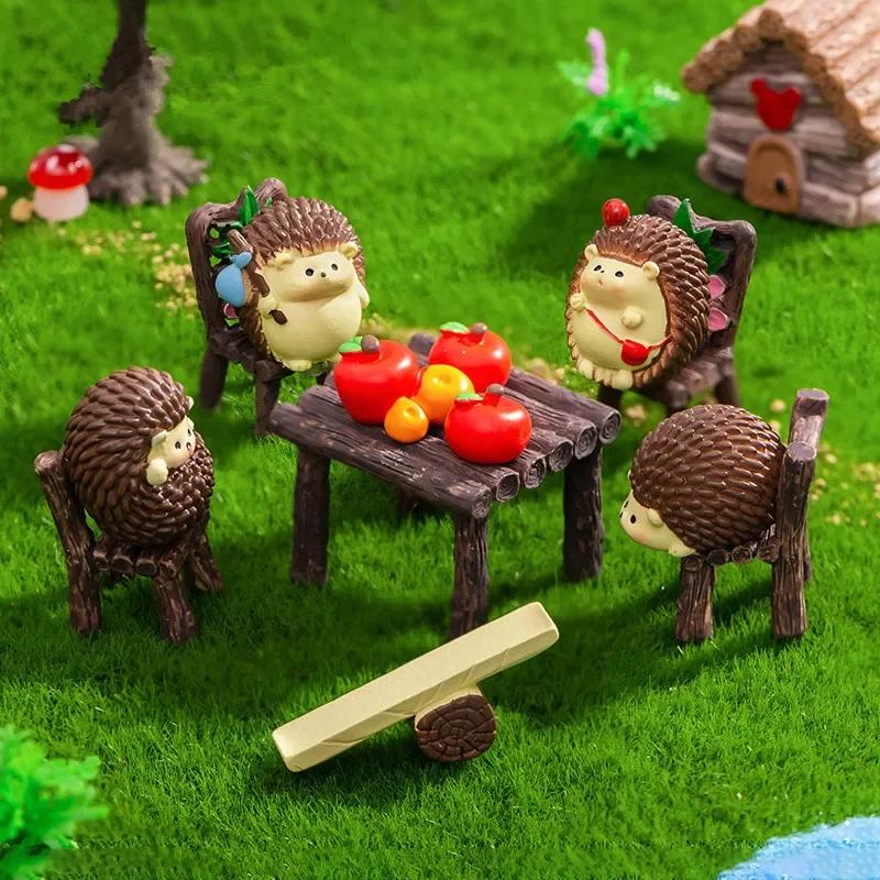 7pcs Figurines Miniatures Cute Hedgehog Resin Micro Landscape Ornaments for Home Decorations Room Decor DIY Garden Accessories