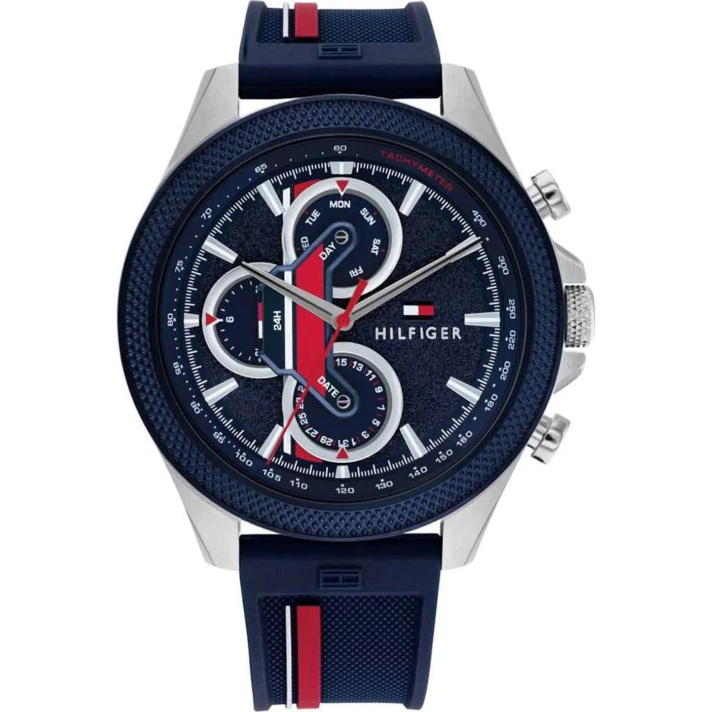 

Tommy Hilfiger Men s Chronograph Watch Blue Dial Silicone Strap 1792083 чёрный/красный