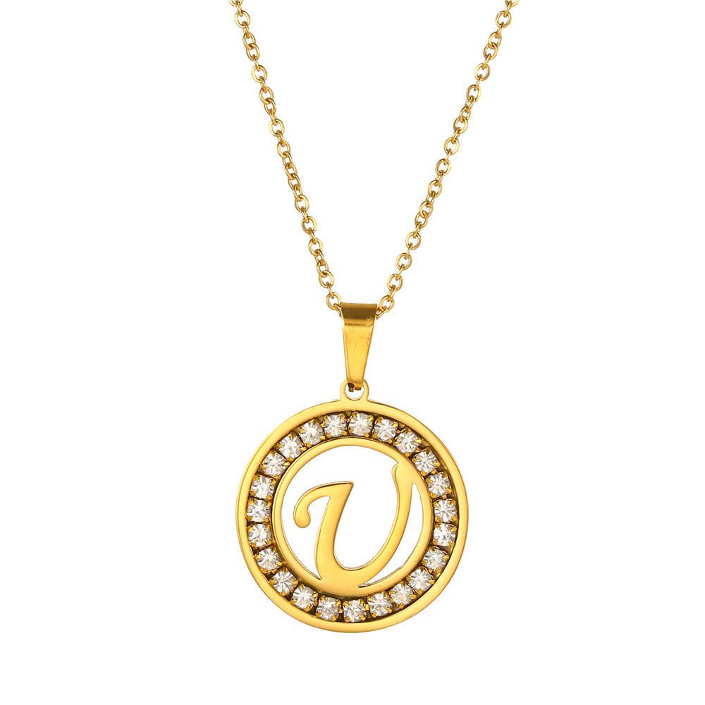 New Initial Letter Name Pendant Female Gold Color Stainless Steel A-Z Alphabet Round Necklace for Women Jewelry Gift