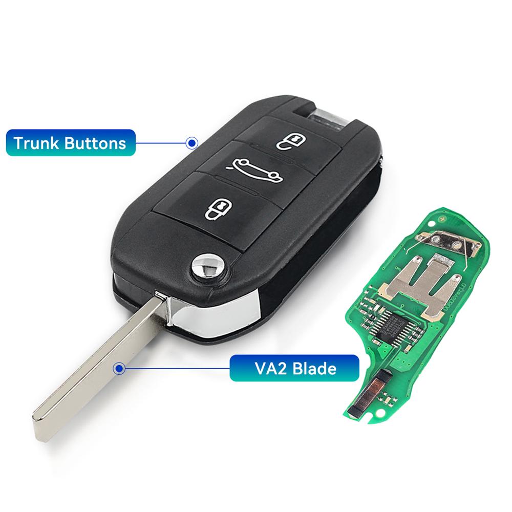 KEYYOU ID46-pcf7941 Chip Car Remote Key 3 Buttons Fob For Peugeot 208 2008 301 308 5008 508 Citroen C-Elysee C4-Cactus 434MHz