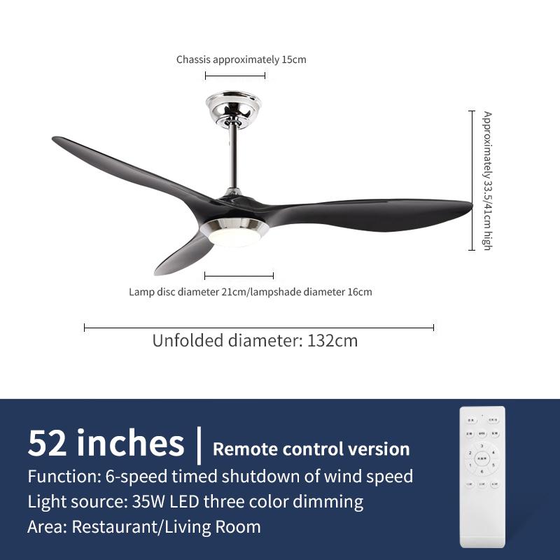 52 Inch large Ceiling Fan With Remote Control, Living Room, Dining Room, DC Motor, Reversible Blade, LED Fan Light With Light