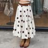 VONDA Women Zip-up Waist Casual Polka Dots Print Swing Pleated Skirts