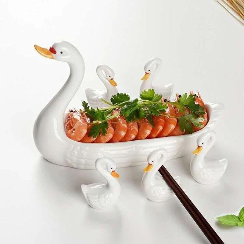 Kreativer Schwan Keramikteller, Dessert-, Sushi- & Obstservierschale, Dekorative Schwanenplatte