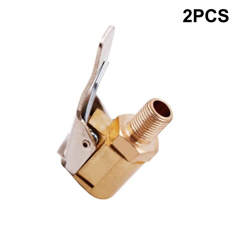 Brass Locking Nozzle Adapter 2PCS Tire Air Chuck Clip Durable Inflation for Car Motorcycle Bicycle Use