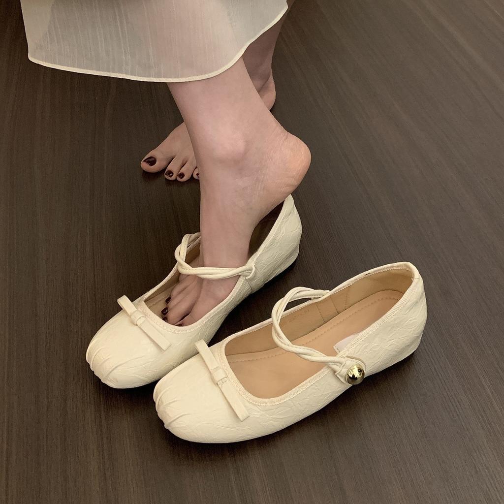 Inner Height Increase Silver Mary Jane Shoes Women's Head Bow Light Mouth Single Shoes