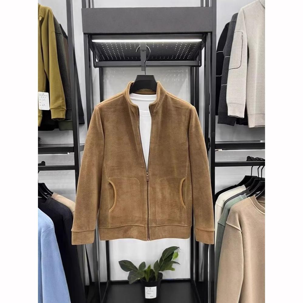 Autumn Polar Fleece Cardigan Sweatshirts Men's Stand Up Collar Zipper Jackets Y2K Vintage Solid Color Coats Basic Tracksuit