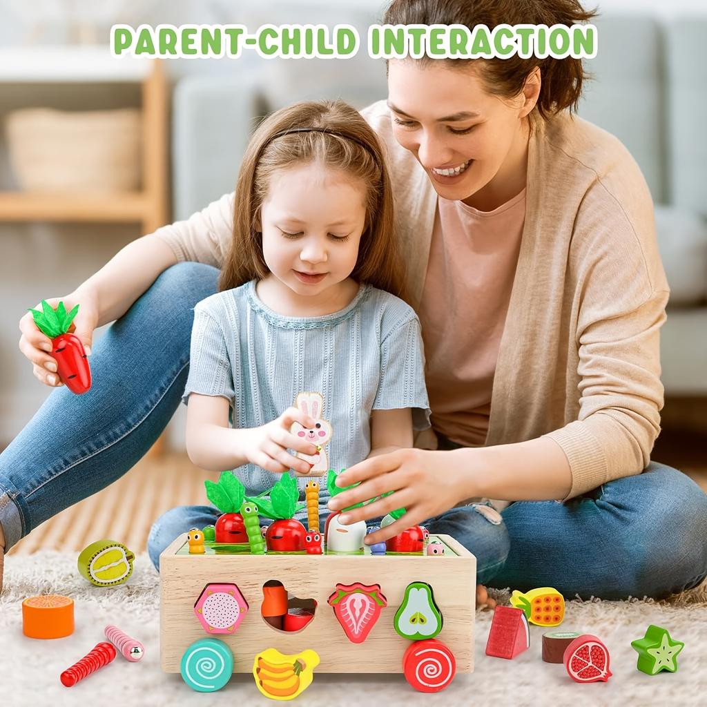 Colorful Wooden Educational Toy Set for Boys Girls Boosts Fine Motor Skills with Fun Farm Orchard Puzzle Games, Enhances Focus  Shape Recognition,