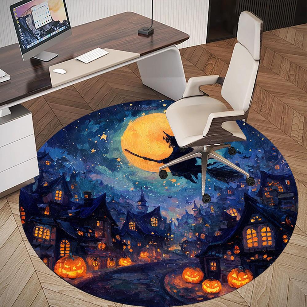 1pc Halloween Witch Round Chair Mat Office Area Rug - Non-Slip, Floor Mat for Office, Bedroom, Ideal Home Decor Gift C0112021