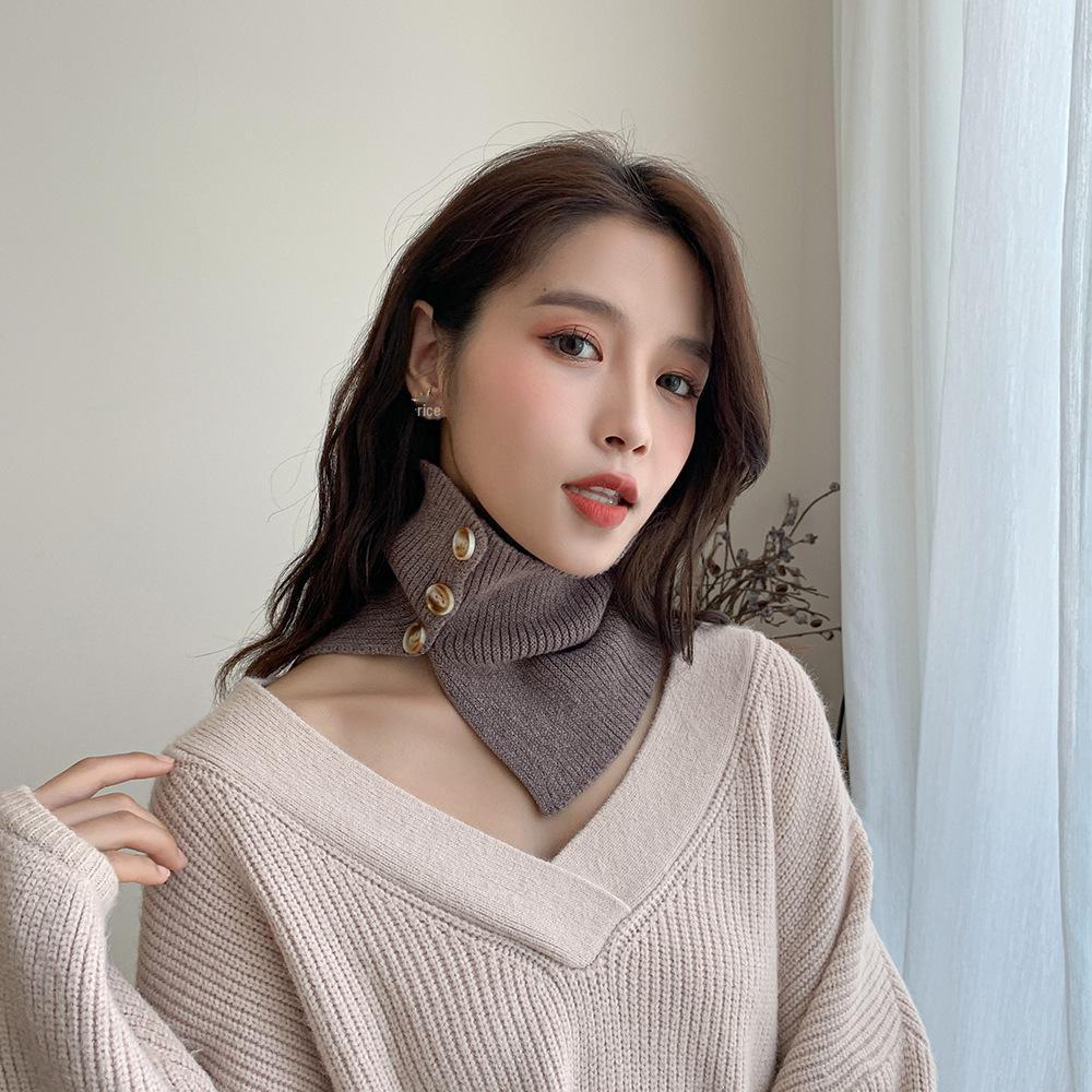 Strikket knappeskjerf for kvinner med kunstig krage – allsidig gensertilbehør for vår, høst og vinter
