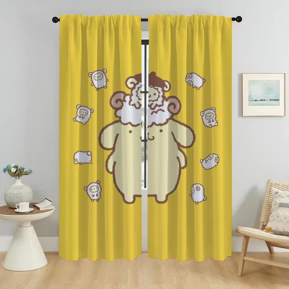 P-Pompom Purin Anti-mosquito Curtains for Living Room Partition Home Interior Curtains 2 Pieces Shades Blackout Curtain Kitchen