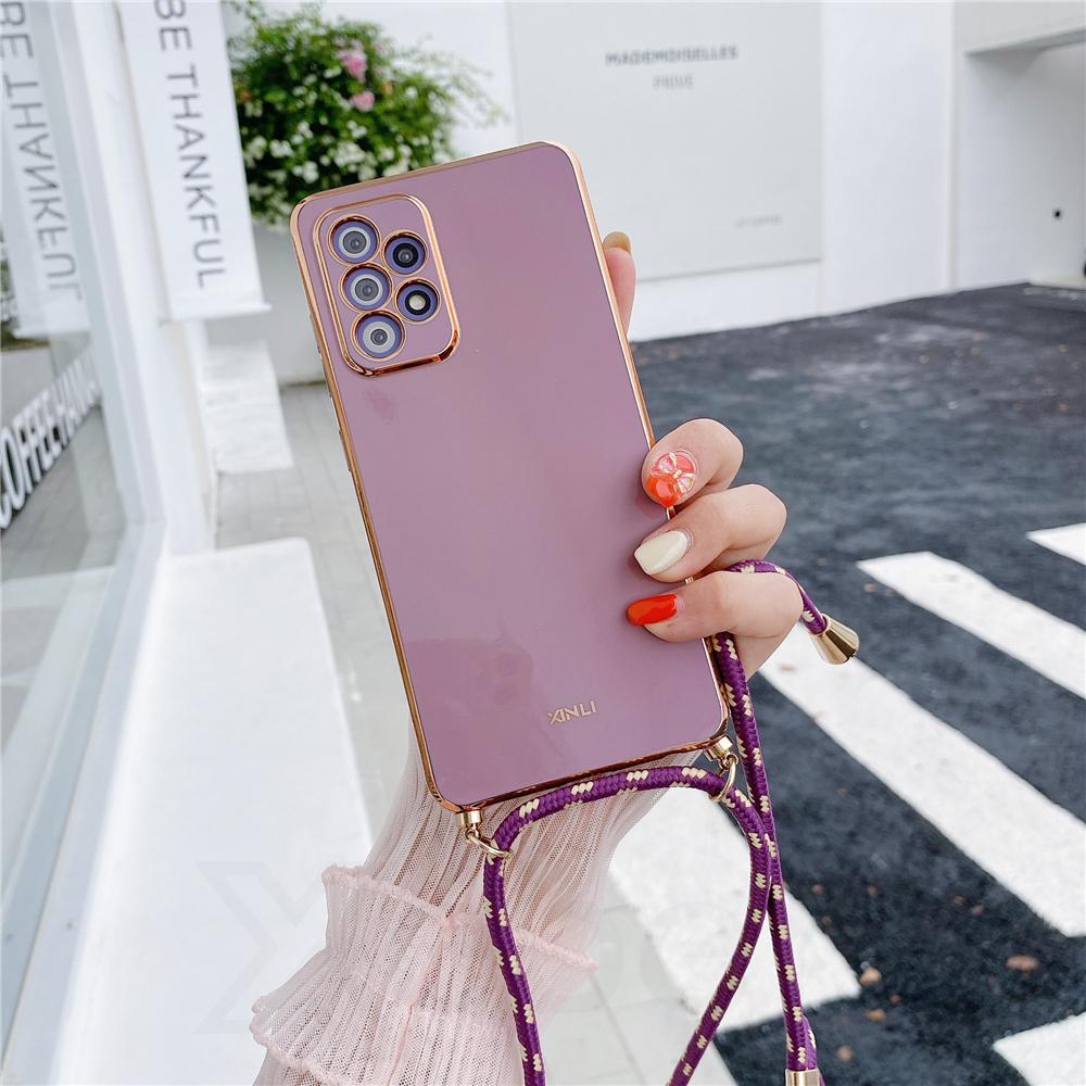 

Crossbody Lanyard Strap Plating Silicone Case For Samsung S24 S23 S22 Ultra S21 Plus S20 FE Note 20 A73 A53 A52 A72 A32 A51 A71 For S20&Case & Strap