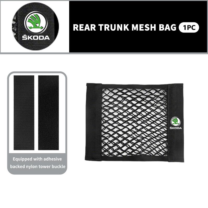 AAAJE1 Car Rear Trunk Net Mesh Elastic Nylon Back Cargo Storage Organizer Holder Auto Accessories For Skoda Fabia Kamiq Superb Scala