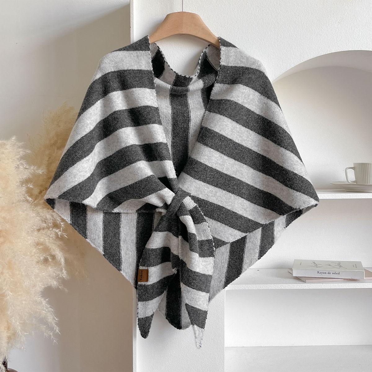 

Autumn And Winter Women S Neck Wrap Wool Blended Triangular Striped Shawl Female Thickened With Knitted Warm Shoulder