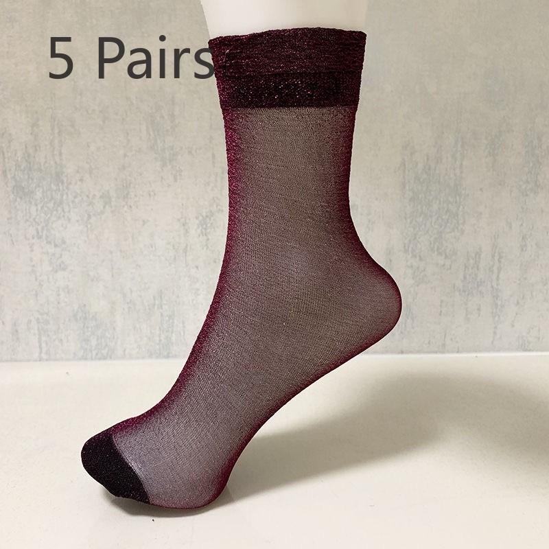 

5 пар женских модных ярких шелковых ретро цветных носков 5 Pairs розы красного