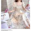 Summer Tea Break French Ink-wash Painting, Waist-cinching and Slimming, Elegant and Ladylike, White Chiffon Dress for Women's Clothing