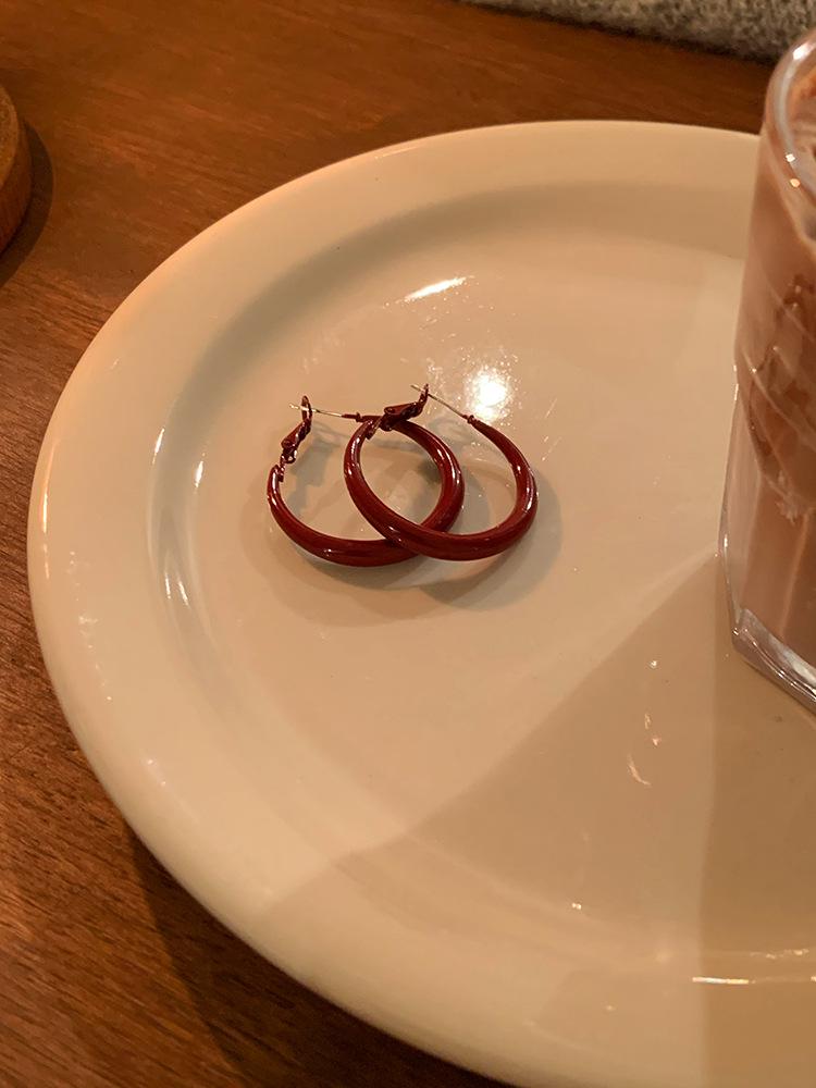 Elegant Retro Hong Kong Style Angora Red Hoop Earrings for Women