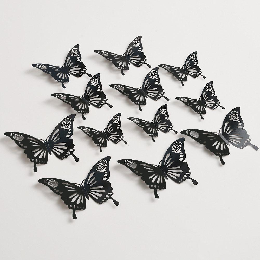 3D Black Butterfly Wall Stickers - Stereoscopic Decor for Living Room, Festivals, Weddings