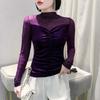 2024 Autumn/Winter V-Neck Women's Long Sleeve Beaded T-Shirt with Stylish Hot Drilled Design