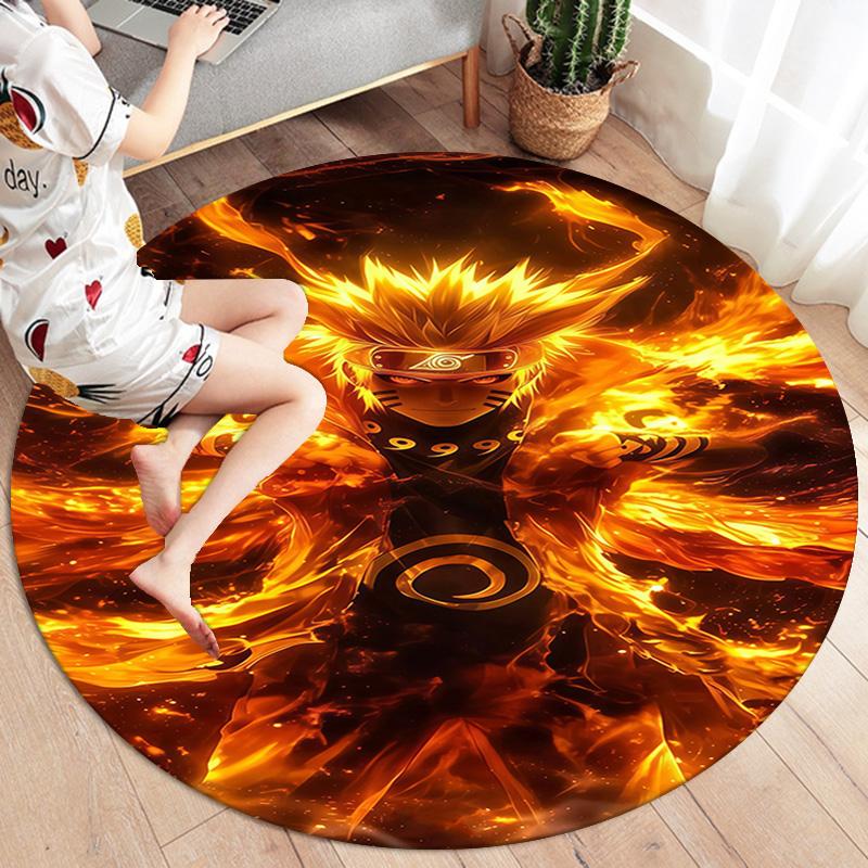 Naruto Fire Sage Mode Round Area Rug Carpet Rug For Living Room Bedroom Sofa Playroom Decor Nonslip Floor Mat