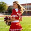 Two Piece Cheerleader Costume Set Women Pleated Skirt and Short Sleeve Crop Top Uniform Outfit for Dance Performance School Events Halloween
