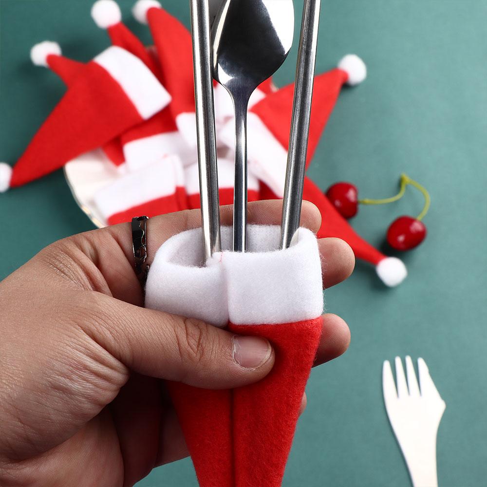 Creative Dinner Tableware Holder Christmas Hat Silverware Cutlery Bag Spoon Fork Bags
