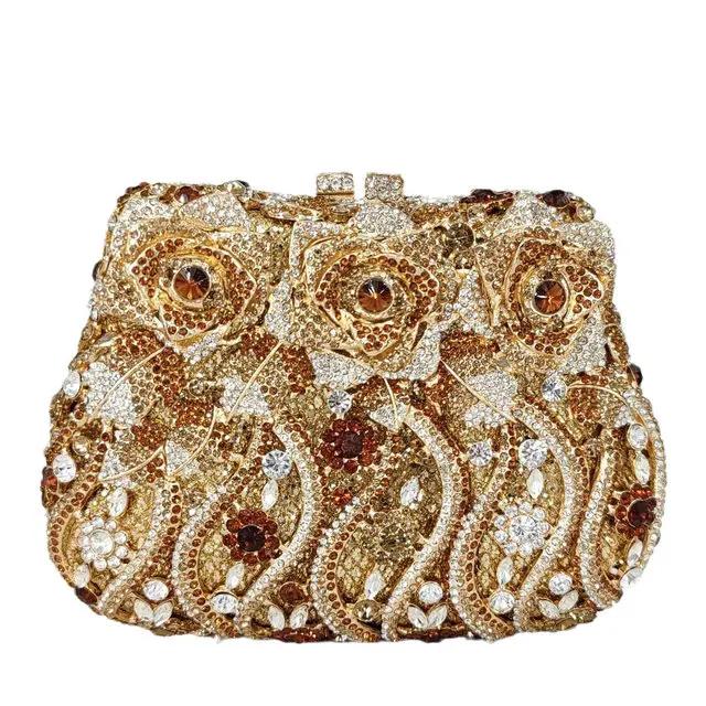 

Boutique De FGG Elegant Women Flower Evening Handbags Crystal Clutch Purse Formal Party Wedding Bridal Rhinestone Clutch Bag Mini Size
