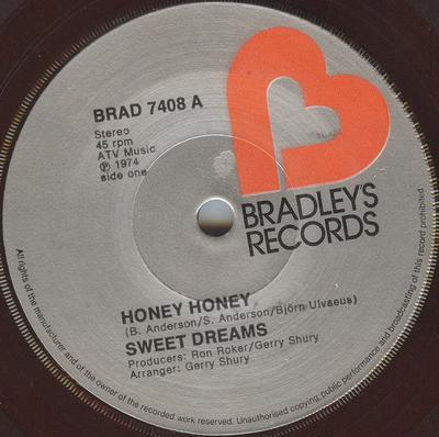 7inch Record SWEET DREAMS  Honey Honey  I Surrender BRAD7408 BRADLEYS 1974 UK Rock Used