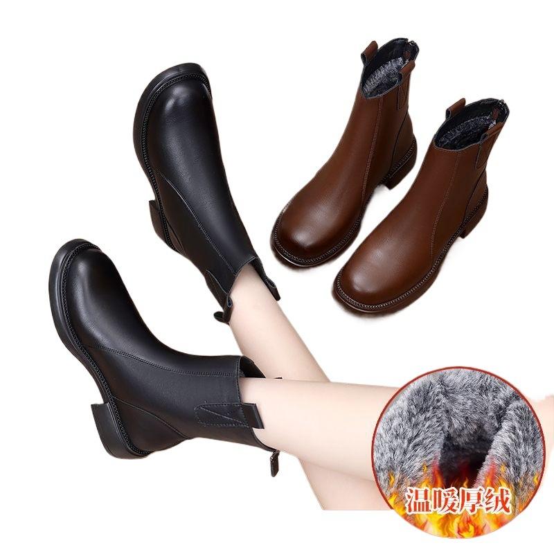 Winter high-top Martin boots 2025 new cotton shoes women's casual leather soft-soled velvet warm thickened cotton boots women