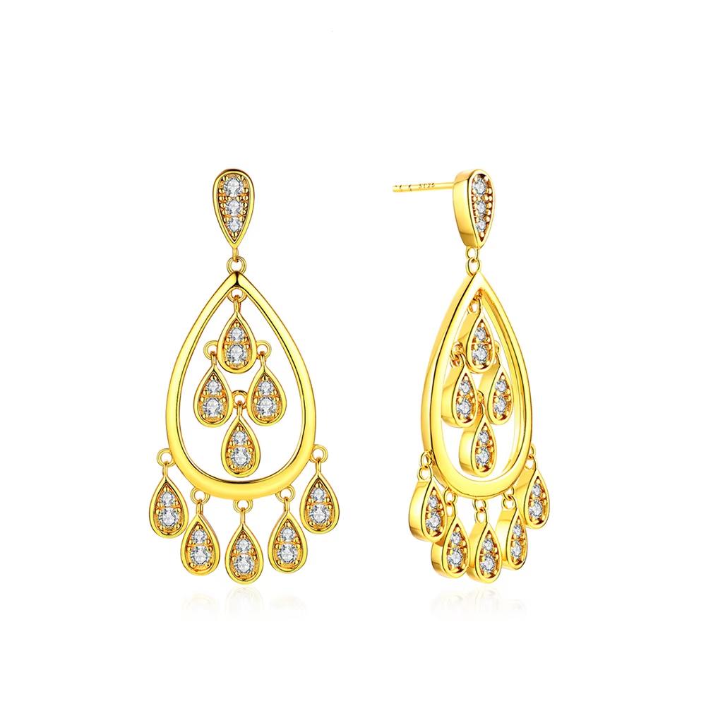 Retro Waterdrop Moissanite Cocktail Earring 14K Gold For Women Holiday Party Gift Jewelry Wedding Anniversary
