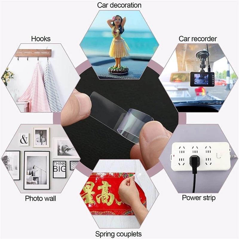Multifunctional Double Sided Adhesive Tape Waterproof Removable Reusable Nano Adhesive Mounting Tape for Walls Wood Tile Plastic and Metal