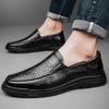 Men's 2025 New Genuine Leather Slip-On Casual Black Shoes - Breathable and Business-Ready
