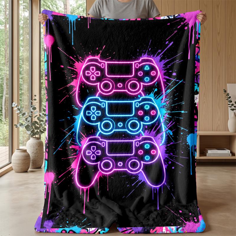 Neon Gamepad Art Theme blanket Lightweight Warm Flannel Blanket Decorative Throw Blanket for Home Decoration