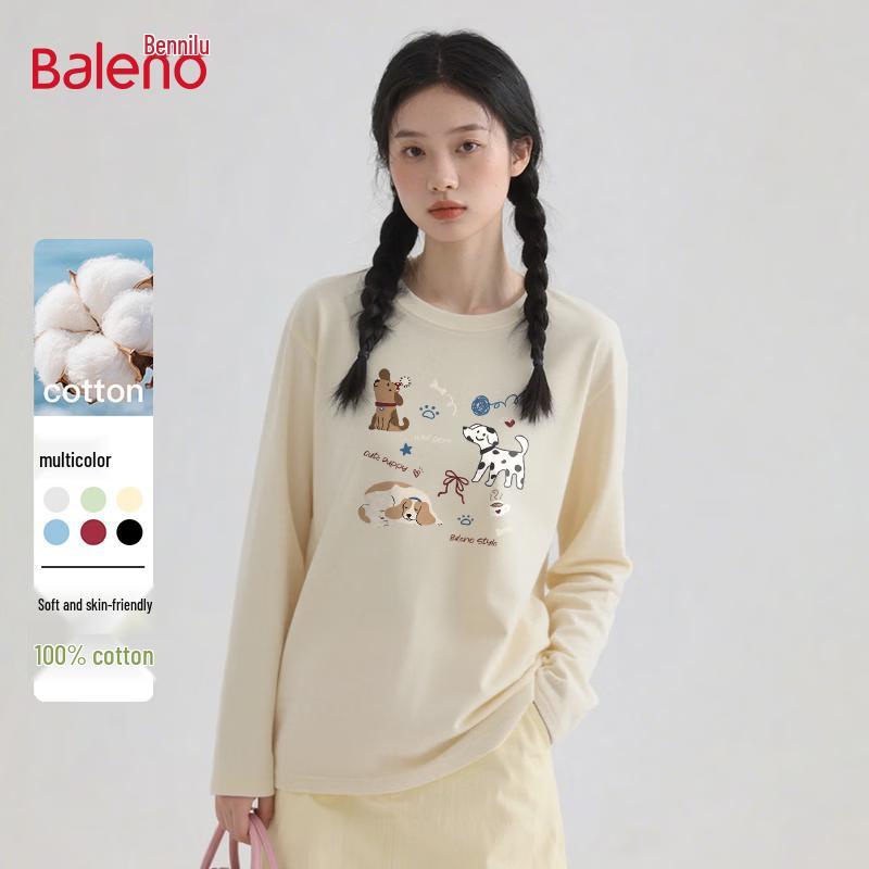 Baleno Women's Pure Cotton Long Sleeve Puppy Print T-Shirt