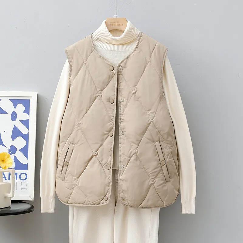 Vest for kvinner Bomull Vinter Oversize Fortykket Dun Uten ermer Topper Lett Rund hals Allsidig Casual Vest