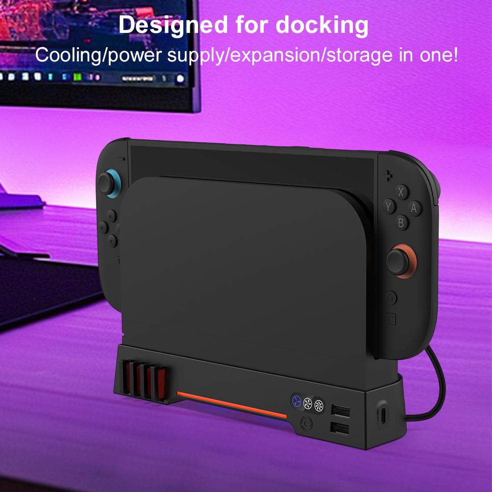 Cooling Fan For Switch 2 Dock Portable HUB Expansion Base RGB Multifunctional Ventilation Fan with 8 Game Card Slots Accessories