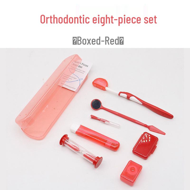 Set de 8 piese pentru îngrijire ortodontică: Ceară, Periuță de dinți, Ață dentară, Oglindă orală, Logo personalizabil
