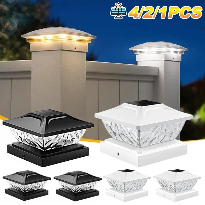 Solar-Säulen-LED-Leuchte Wasserdichte Solarlichter Außenbereich Garten Sonnenlicht für Zaun Weg Außenleuchte Dekoration Weißes und Warmes Zweifarbiges Licht