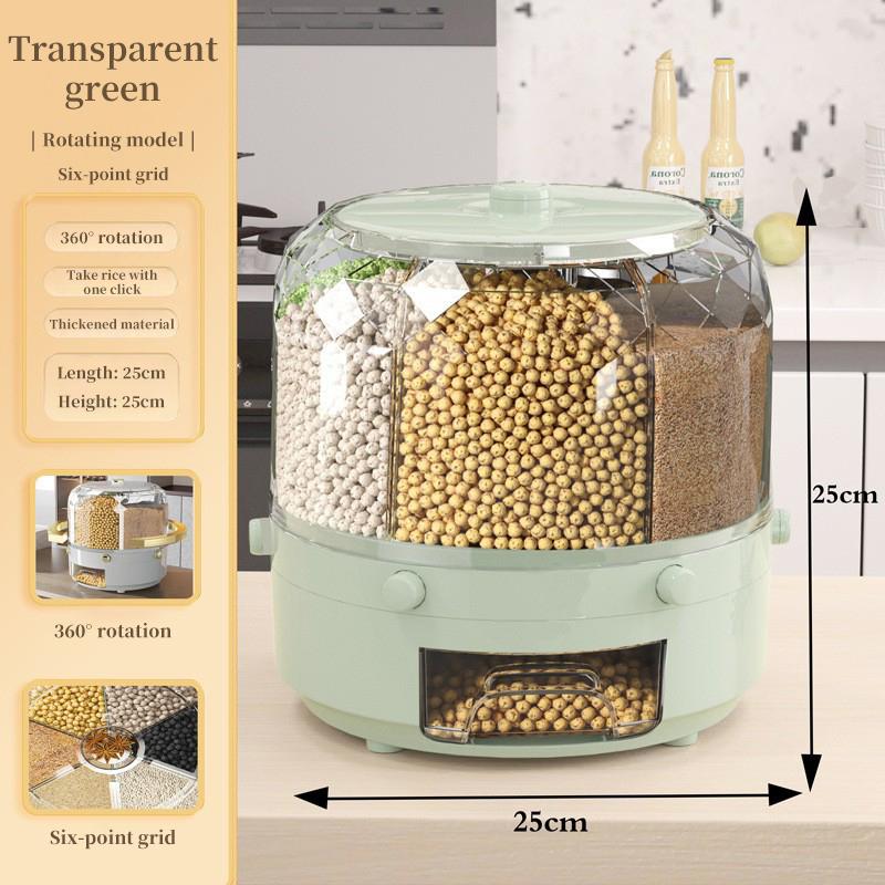 Grain Storage Container Dispenser Sealed 360 Degree Rotating Rice Dispenser Kitchen Multiple Section Dry Cereal Dispenser Box