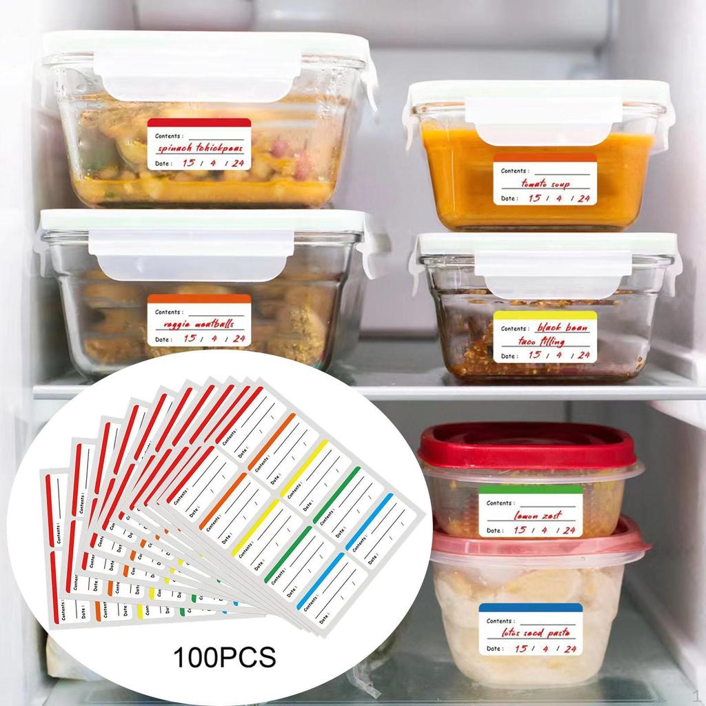 100Pcs Food Recording Labels Contents and Date Water Resistant Waterproof Stickers Spice Jar