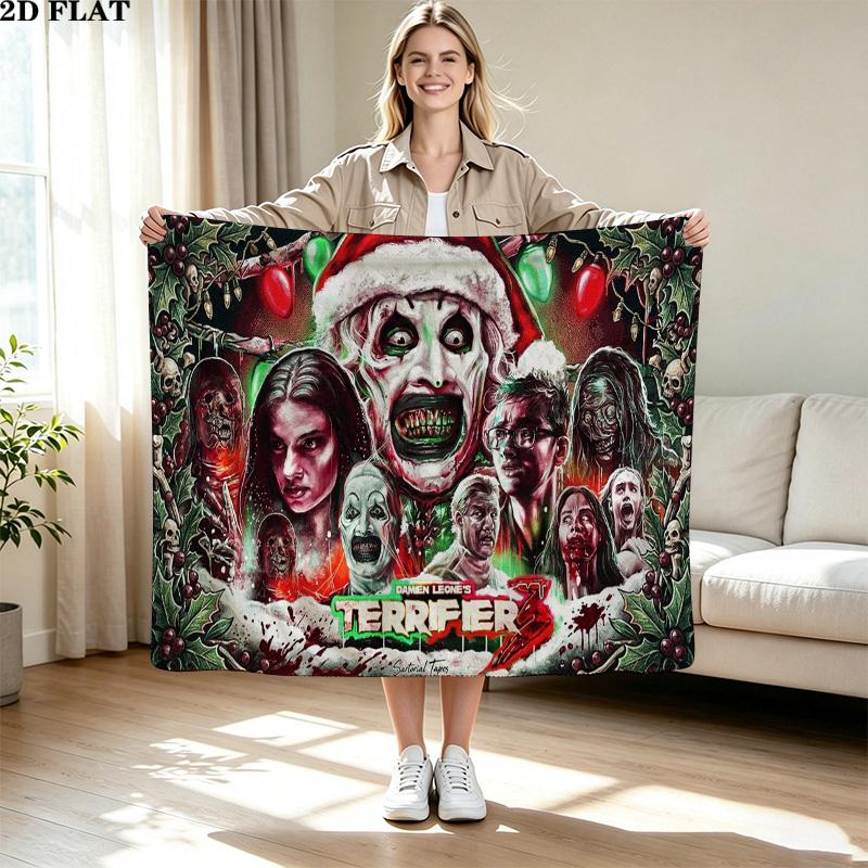 Terrifier Horror Print Flannel Blanket High Quality Warm Comfortable Cover for All Seasons Perfect for Gifts Home Decor