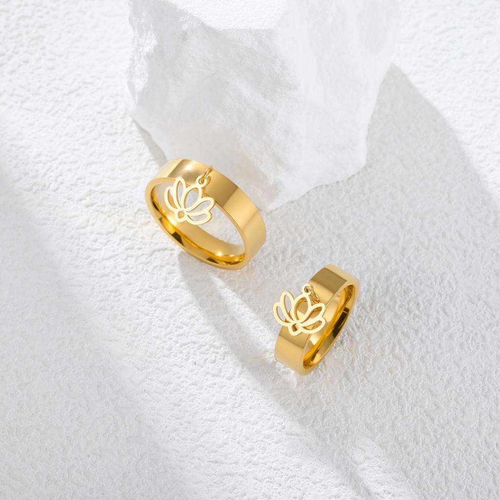 Cazador Flower Lotus Charm Rings for Women Ring Stainless Steel Yoga Buddhism Finger Jewelry 2026 Mother's Day Gifts New