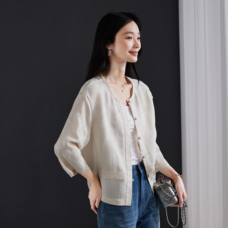 SOFSIL Women s New Chinese Style Textured 3/4 Sleeve Top M