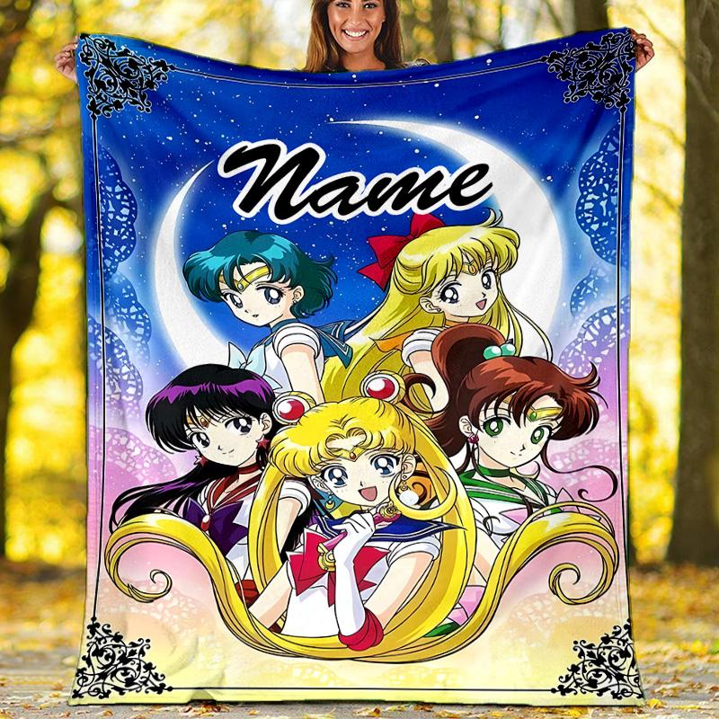 Customizable Sailor Moon Throw Blanket – Personalized Name, All-Season Cozy Snug Blanket, Machine Washable, Personalized Blanket