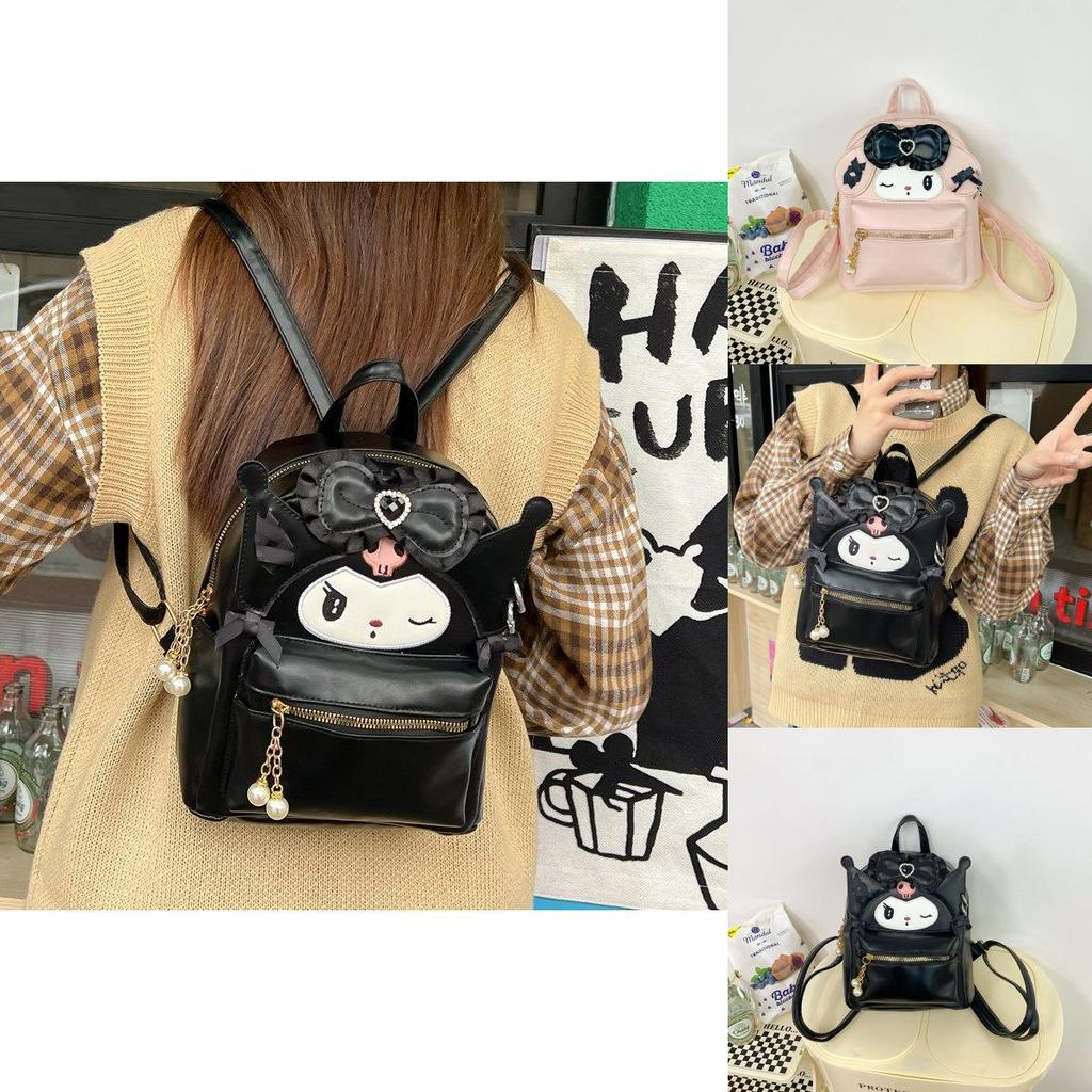 Kuromi Cute Student Backpack With Pu Leather And Bow Decor For Daily Use
