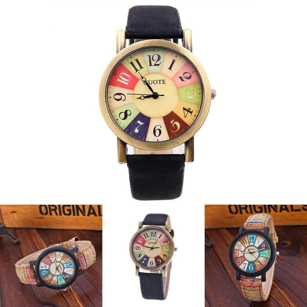 Classic Leather Watch With Wooden Grain Dial For Casual Women Men
